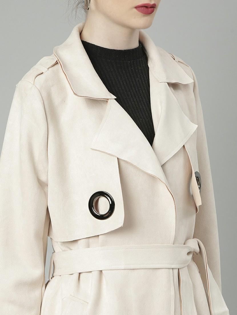 women solid lapel collar duster coat - 20610333 - Standard Image - 5