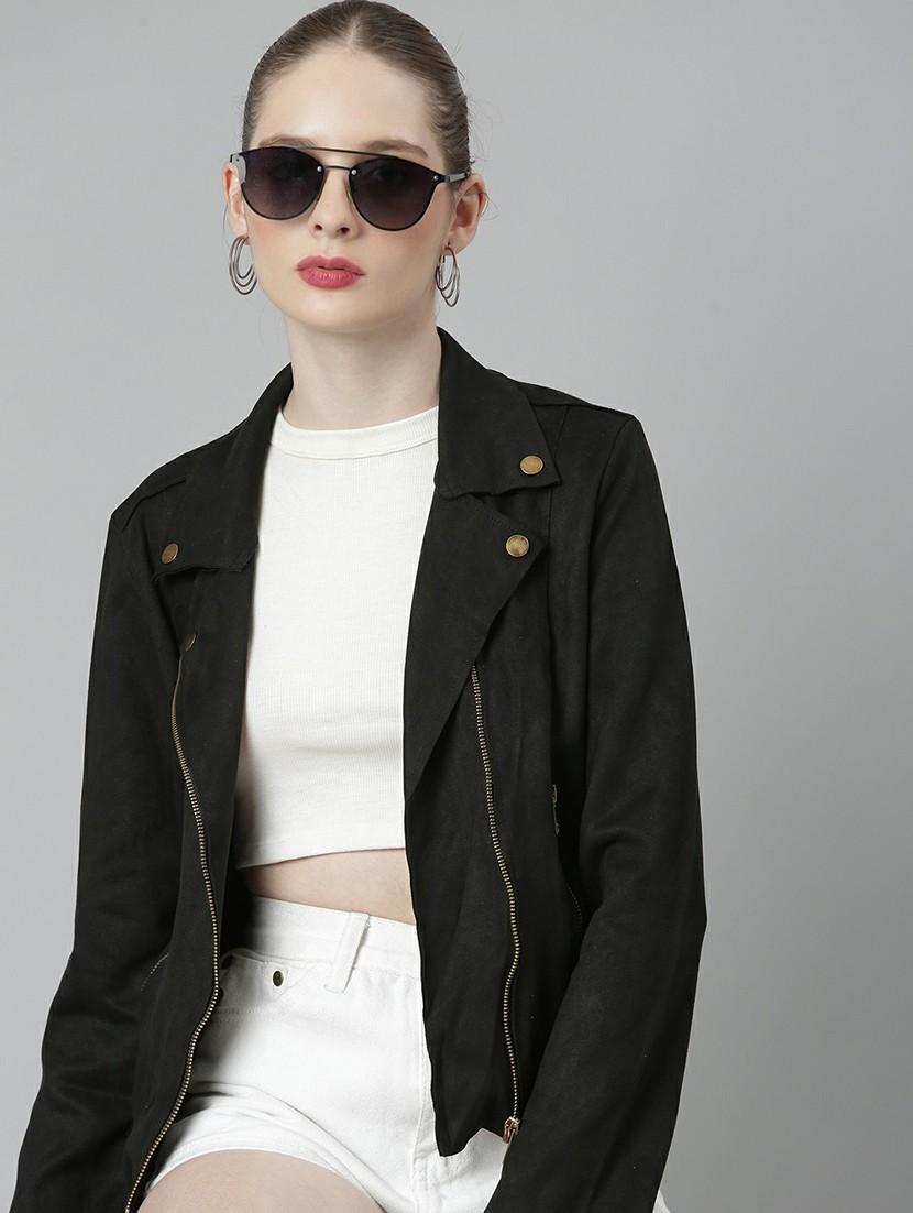 women black solid regular jacket - 20610335 - Standard Image - 3
