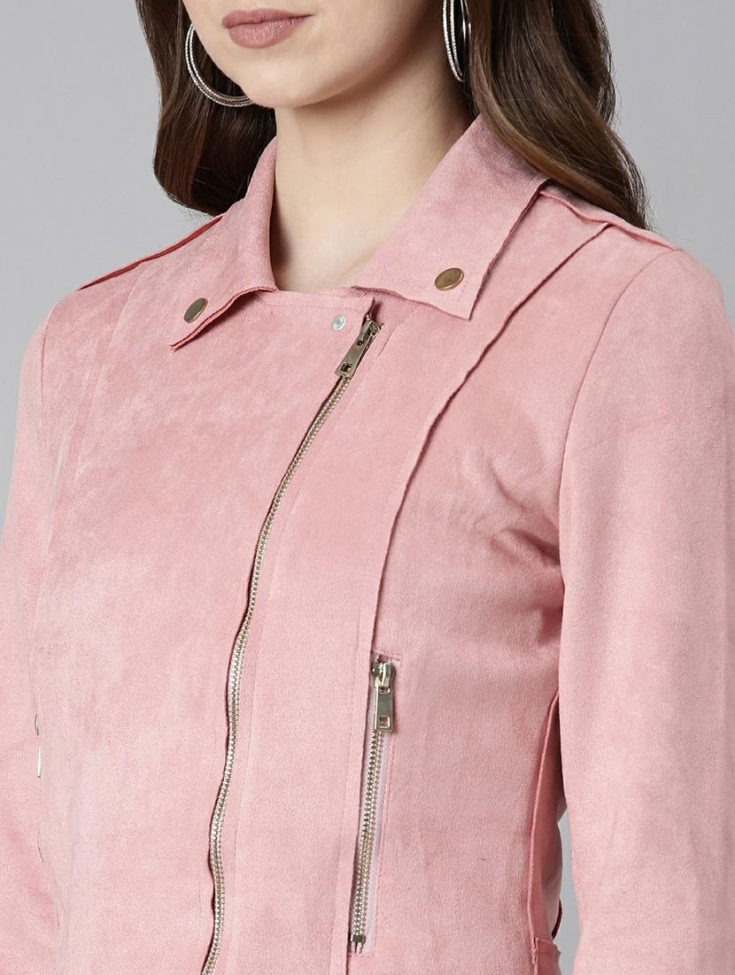 women pink solid long sleeve regular jacket - 20610336 - Standard Image - 5