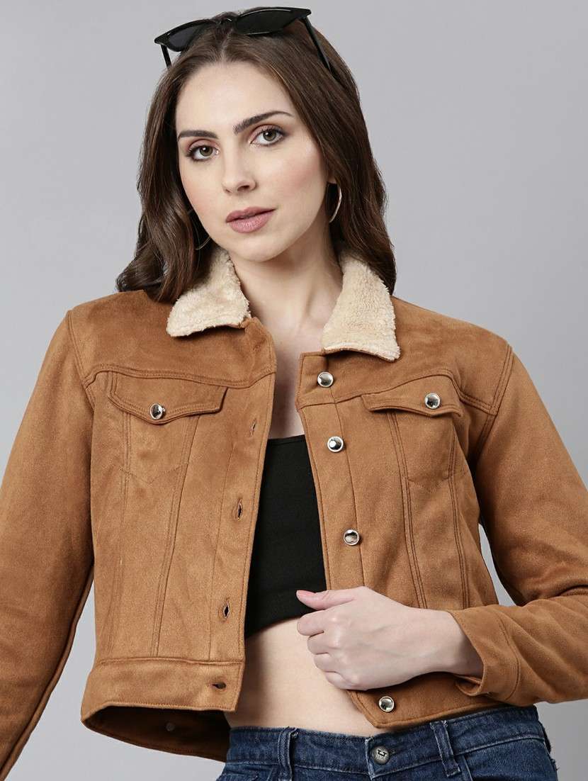 women rust solid regular jacket - 20610341 -  Standard Image - 3