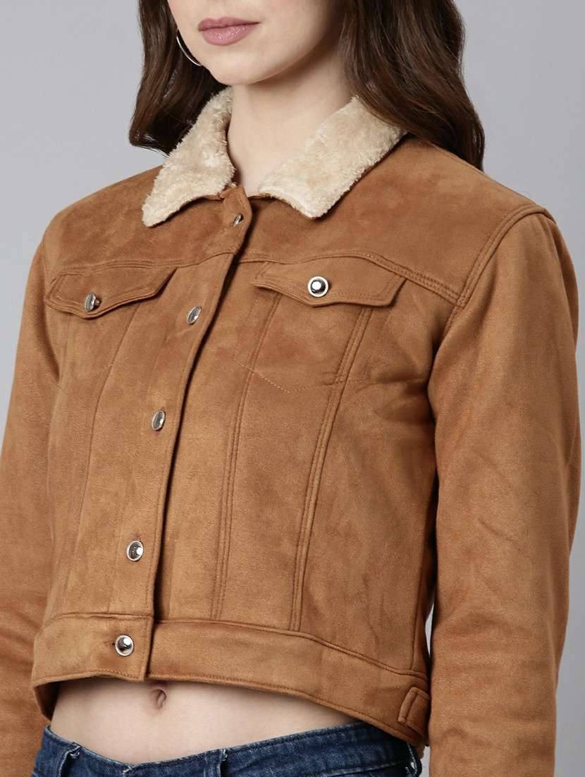 women rust solid regular jacket - 20610341 -  Standard Image - 5