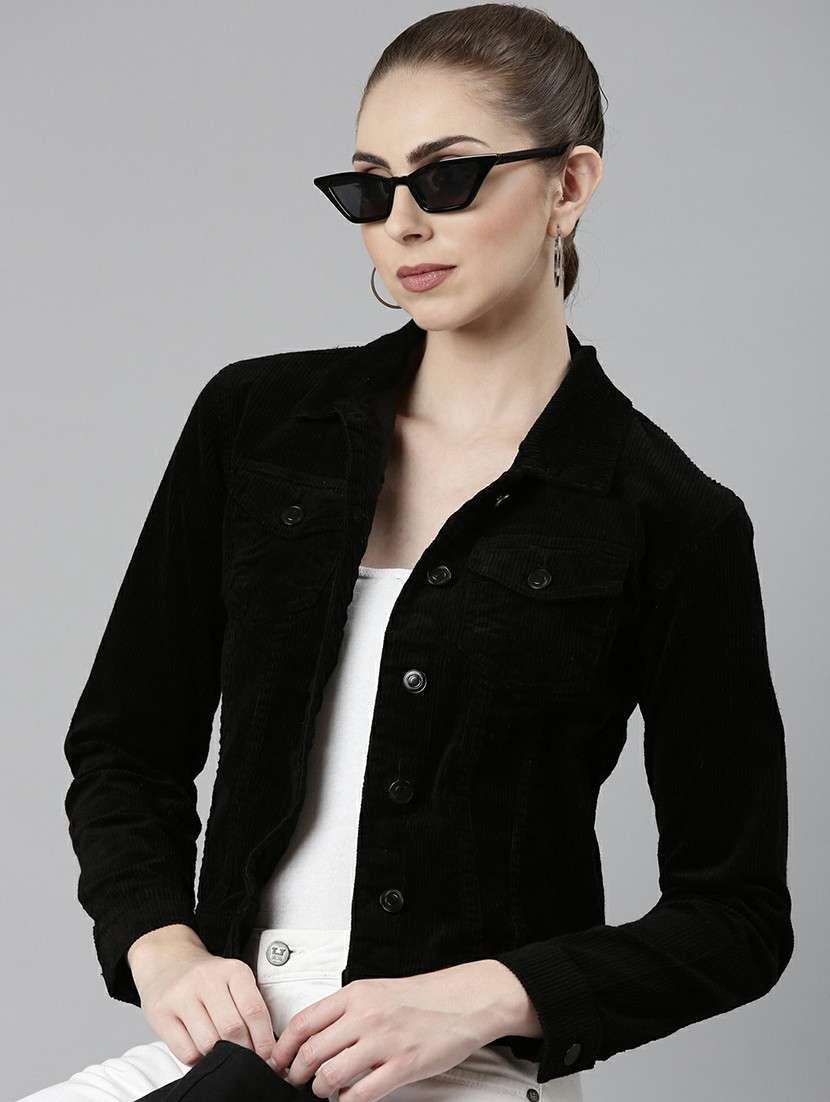 women black solid regular jacket - 20610346 - Standard Image - 3