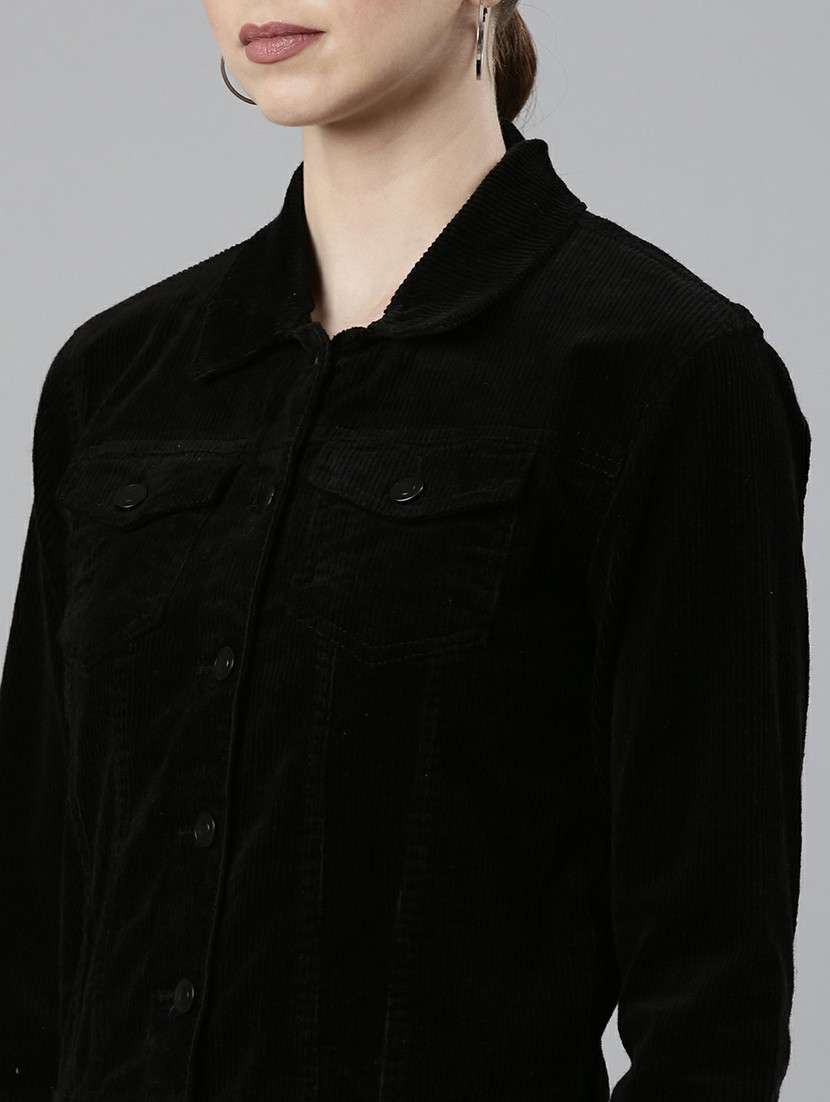 women black solid regular jacket - 20610346 - Standard Image - 5