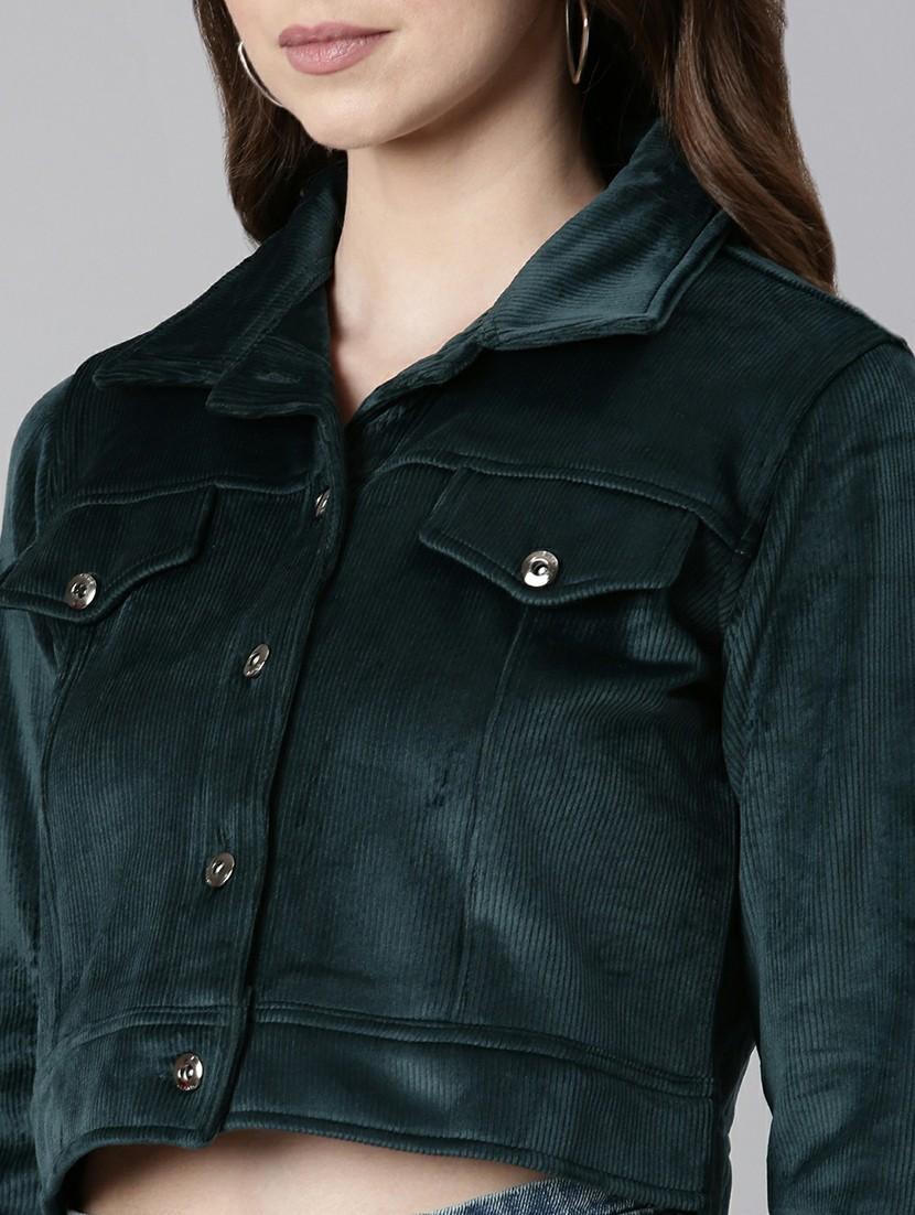 women bottle green solid regular jacket - 20610353 - Standard Image - 5