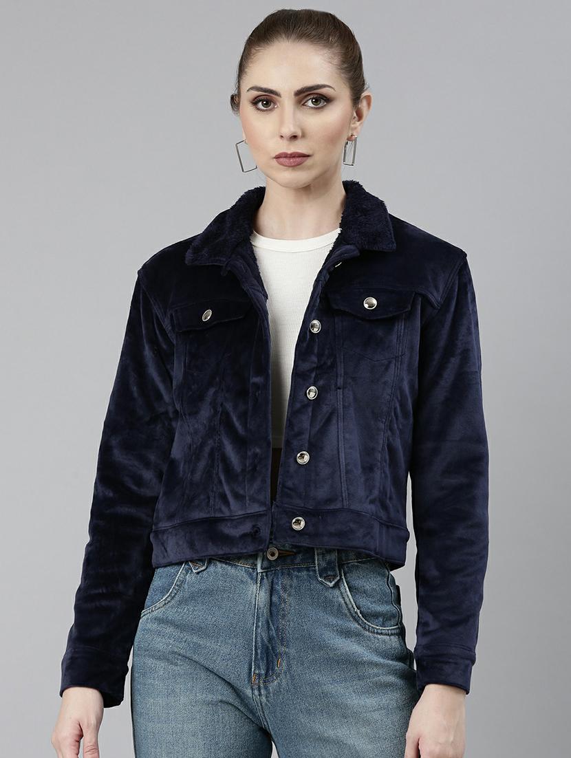 women navy blue solid regular jacket - 20610356 - Zoom Image - 0