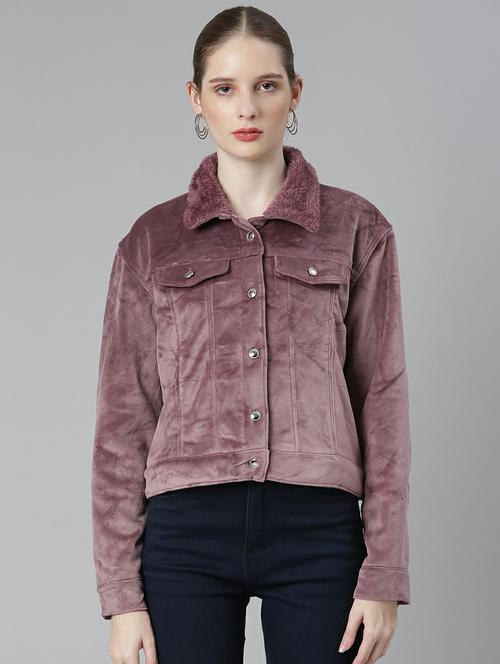 women mauve solid regular jacket - 20610357 -  Standard Image - 0