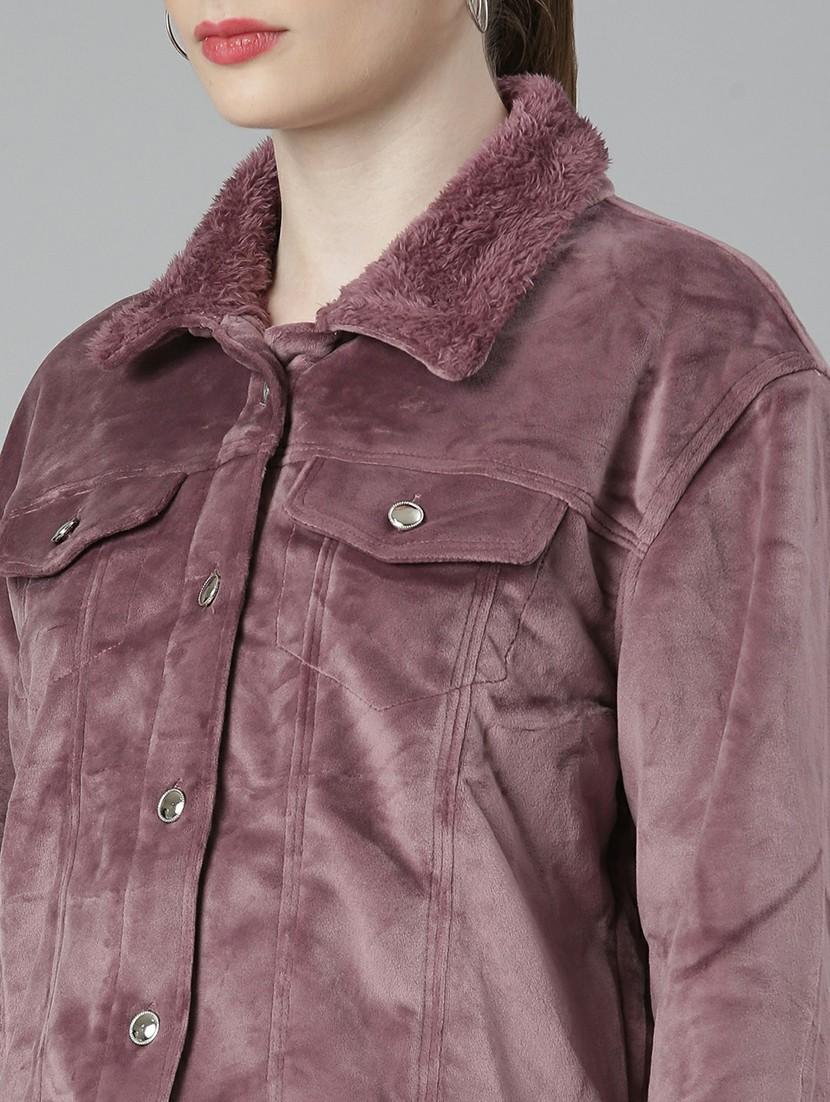 women mauve solid regular jacket - 20610357 - Standard Image - 5