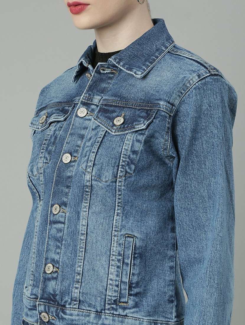 women blue solid denim jacket - 20610371 -  Standard Image - 5