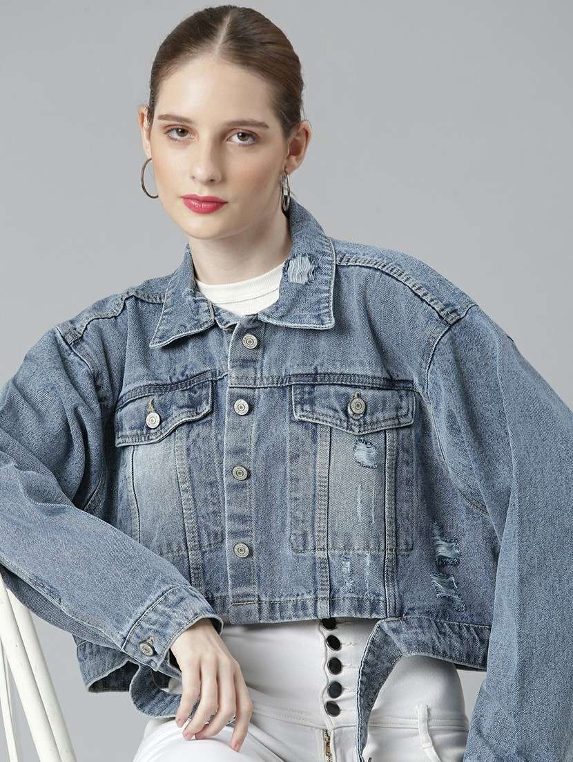 women blue solid denim jacket - 20610372 -  Standard Image - 3