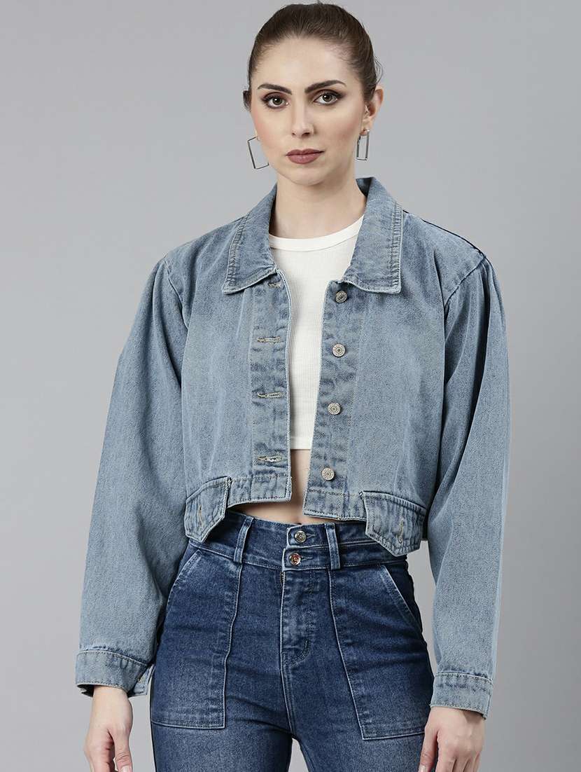 women blue solid denim jacket - 20610374 -  Zoom Image - 0
