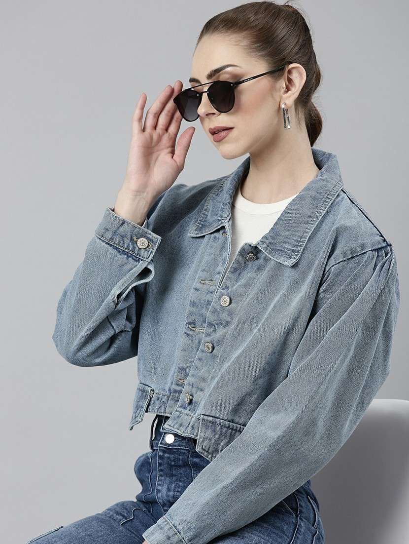women blue solid denim jacket - 20610374 -  Standard Image - 3