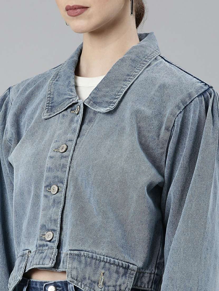 women blue solid denim jacket - 20610374 -  Standard Image - 5