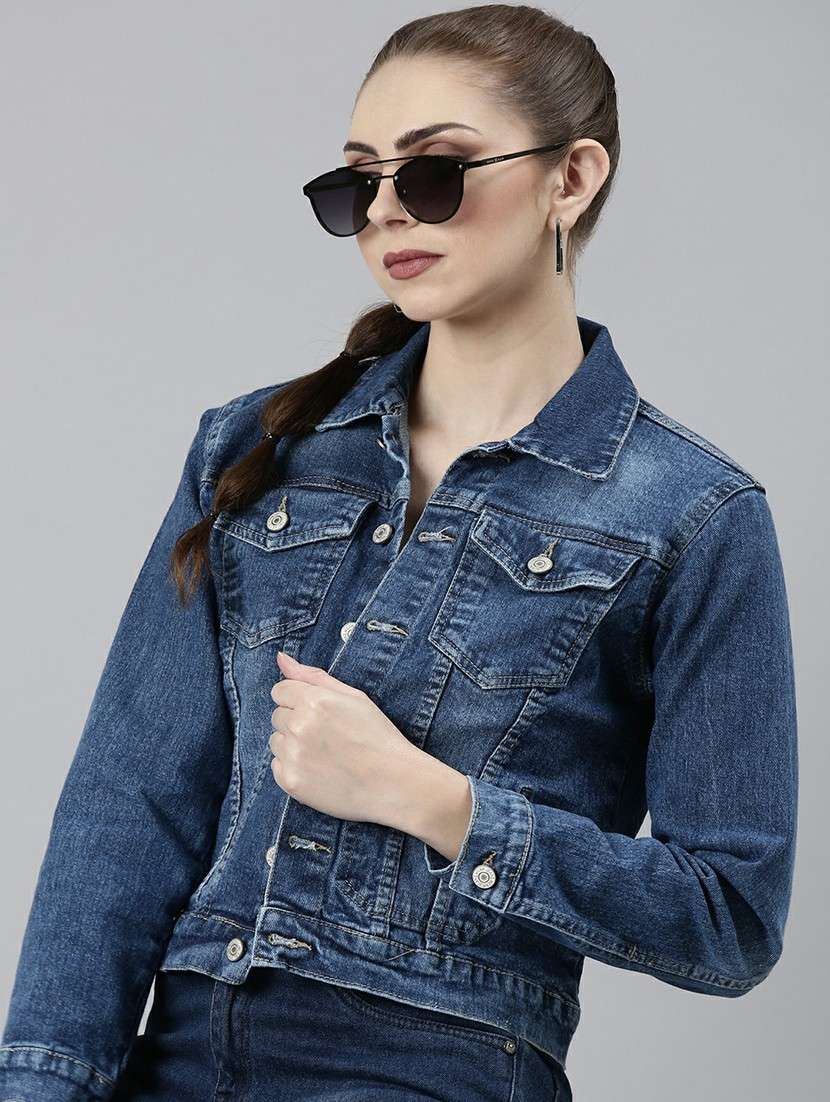 women navy blue solid denim jacket - 20610377 -  Standard Image - 3