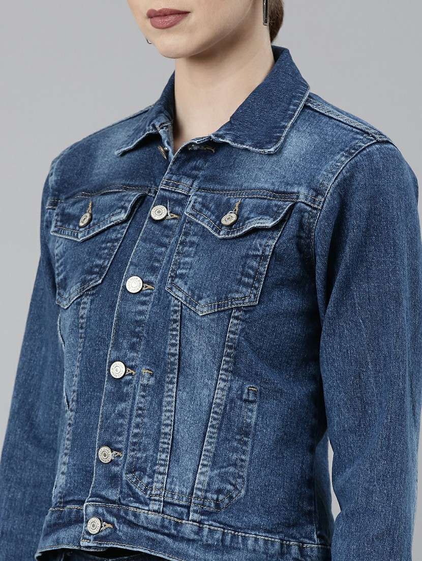 women navy blue solid denim jacket - 20610377 -  Standard Image - 5
