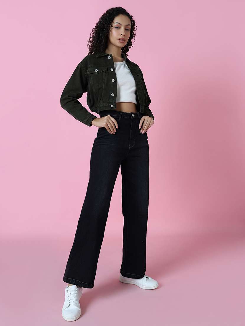 women green solid denim jacket - 20610409 -  Standard Image - 3