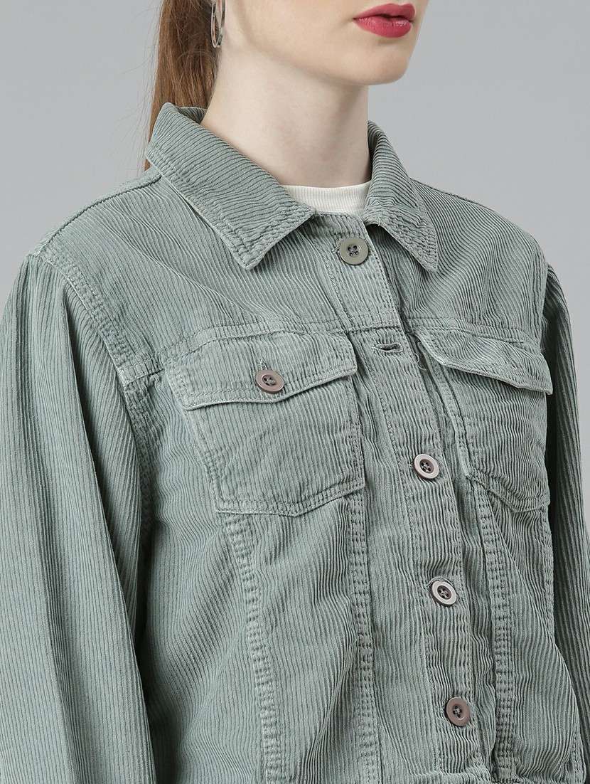 women sea green solid regular jacket - 20610420 -  Standard Image - 5