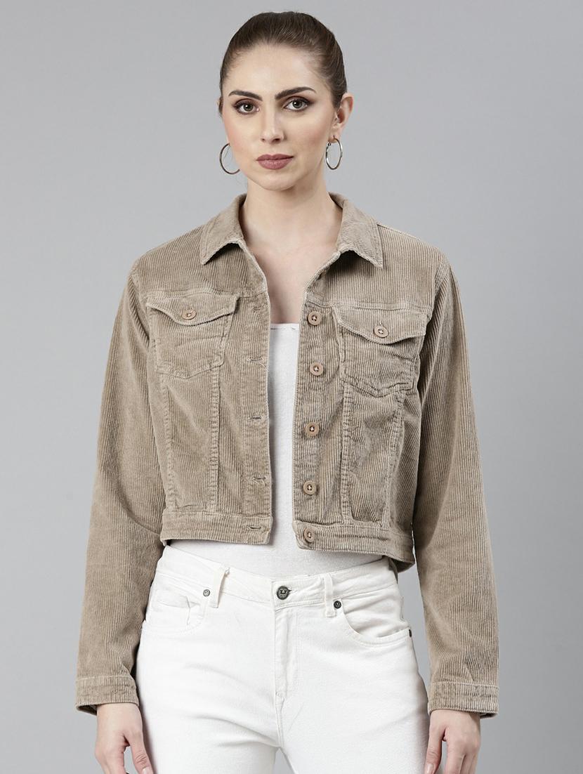 women beige solid regular jacket - 20610421 - Zoom Image - 0