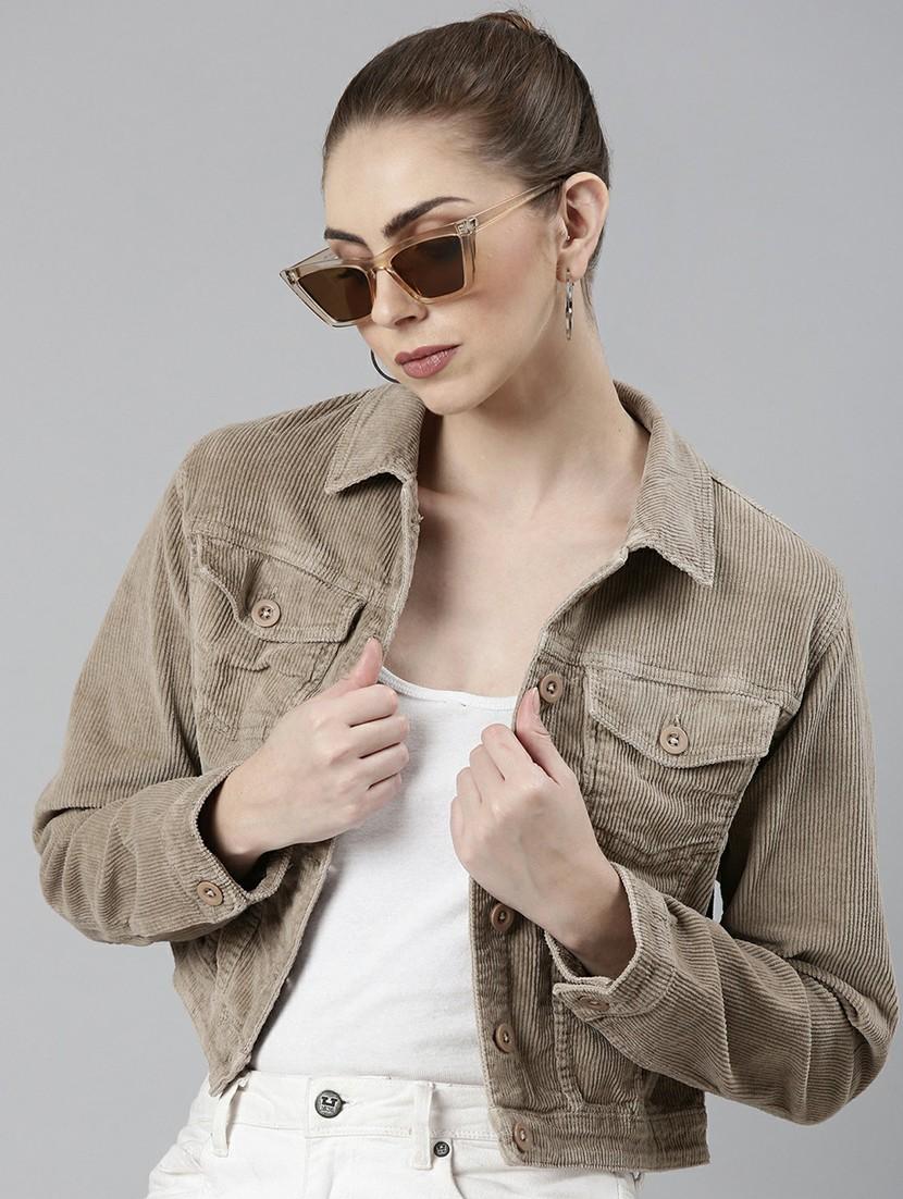 women beige solid regular jacket - 20610421 - Standard Image - 3