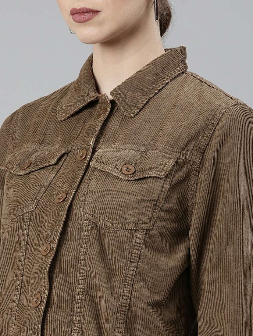 women khaki solid regular jacket - 20610422 -  Standard Image - 5