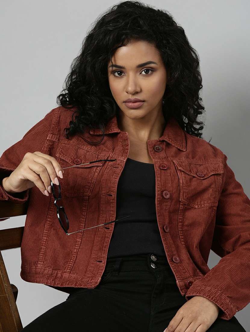 women rust solid regular jacket - 20610423 -  Standard Image - 3