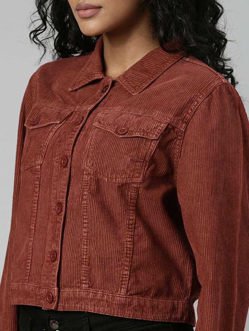 women rust solid regular jacket - 20610423 -  Standard Image - 5