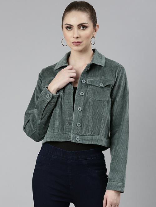 women sea green solid regular jacket - 20610425 -  Standard Image - 0