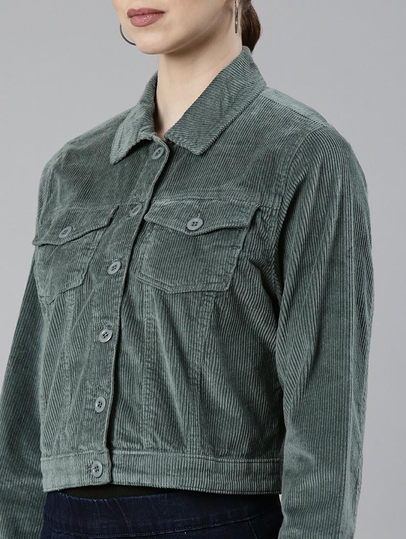women sea green solid regular jacket - 20610425 - Standard Image - 5