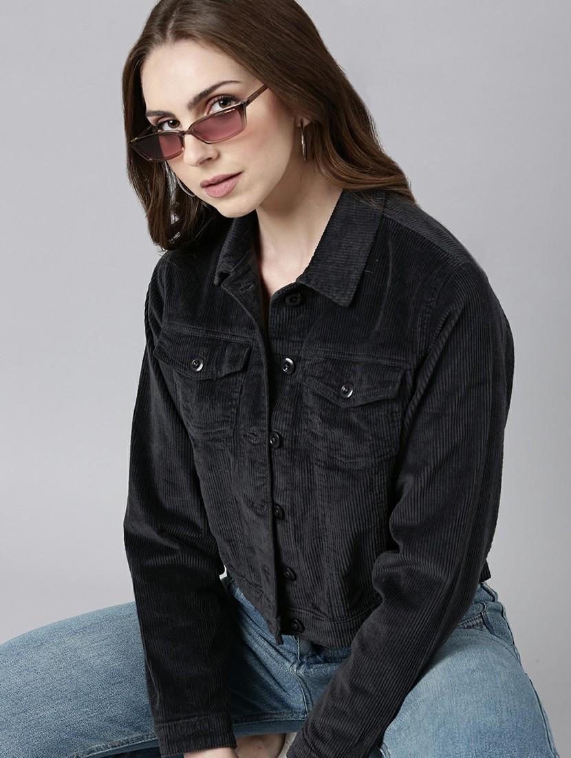 women charcoal solid regular jacket - 20610428 - Standard Image - 3