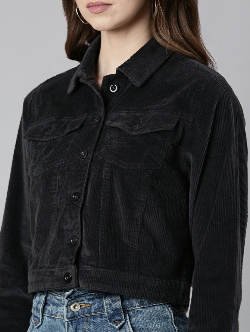 women charcoal solid regular jacket - 20610428 - Standard Image - 5