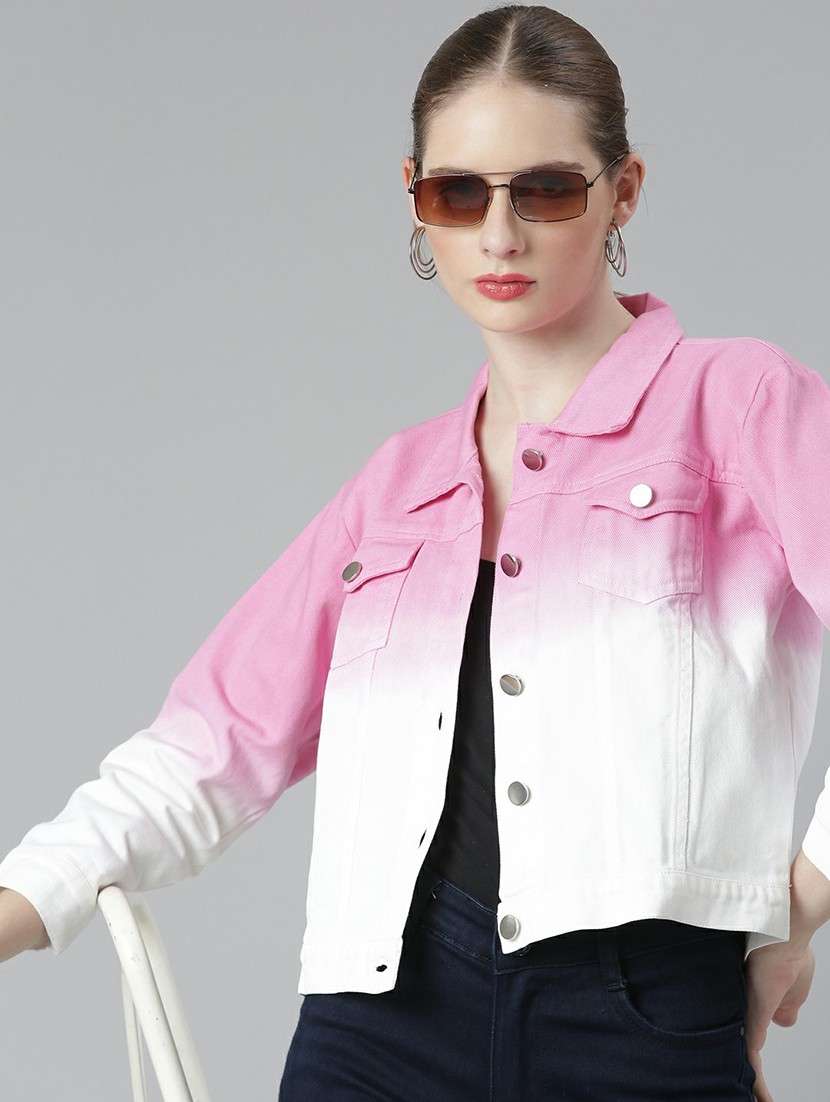women pink white ombre denim jacket - 20610434 -  Standard Image - 3