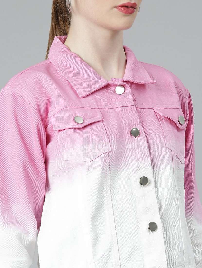 women pink white ombre denim jacket - 20610434 -  Standard Image - 5