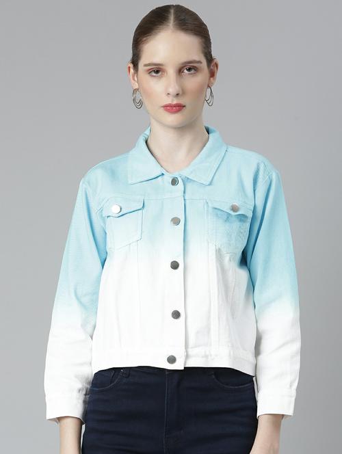 women light blue white ombre denim jacket - 20610435 - Standard Image - 0