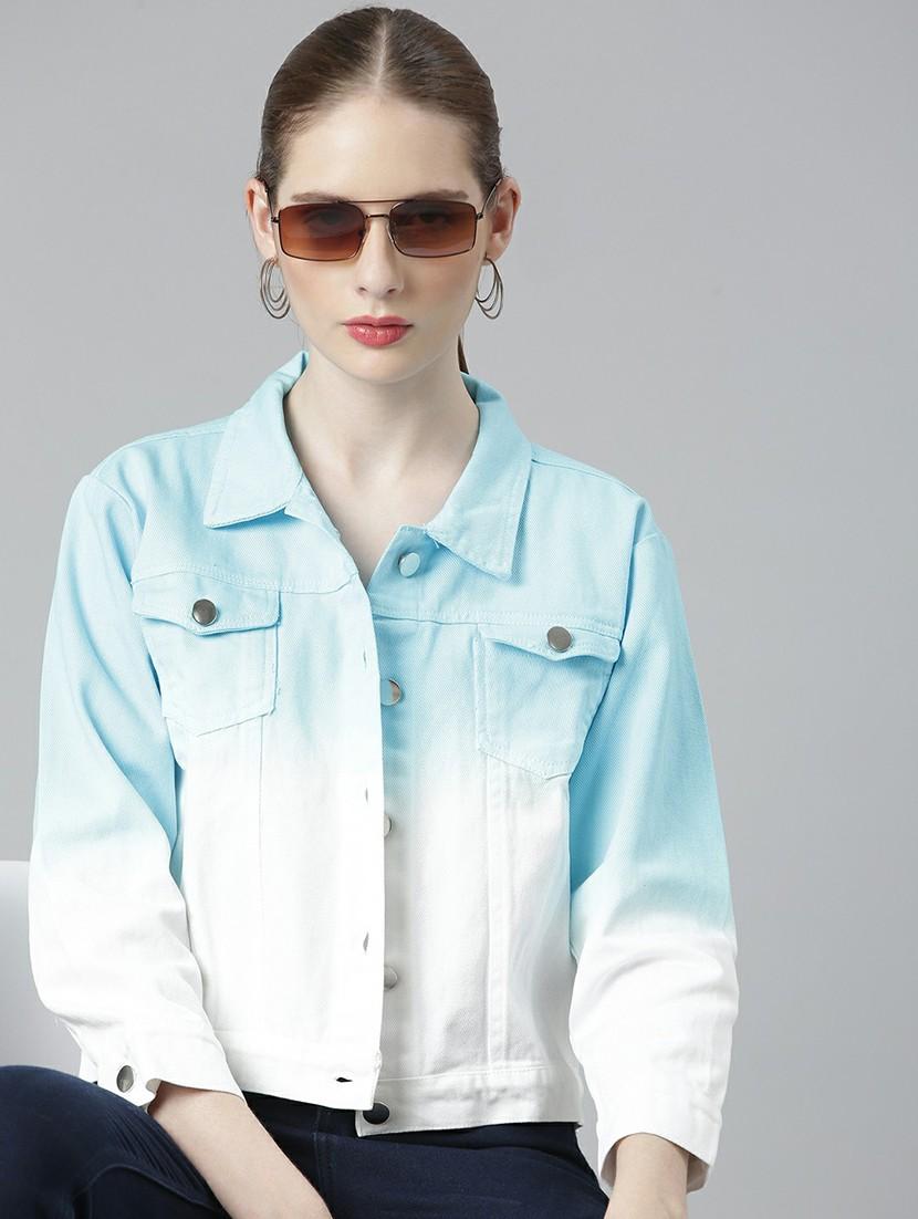 women light blue white ombre denim jacket - 20610435 - Standard Image - 3