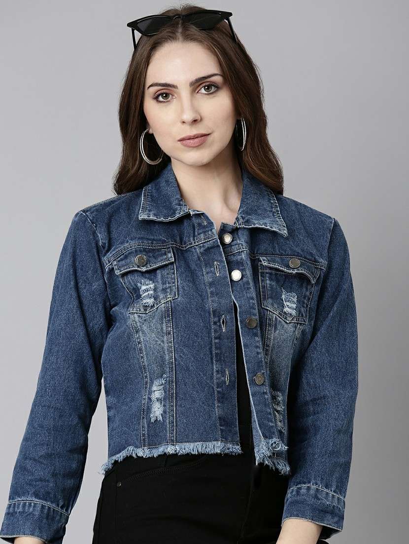 women blue solid denim jacket - 20610441 -  Standard Image - 3