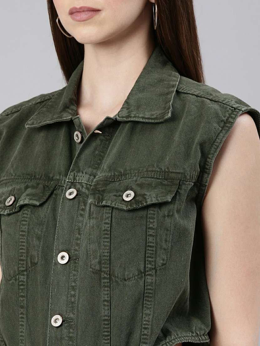 women olive denim full leg jumpsuit - 20610458 -  Standard Image - 5