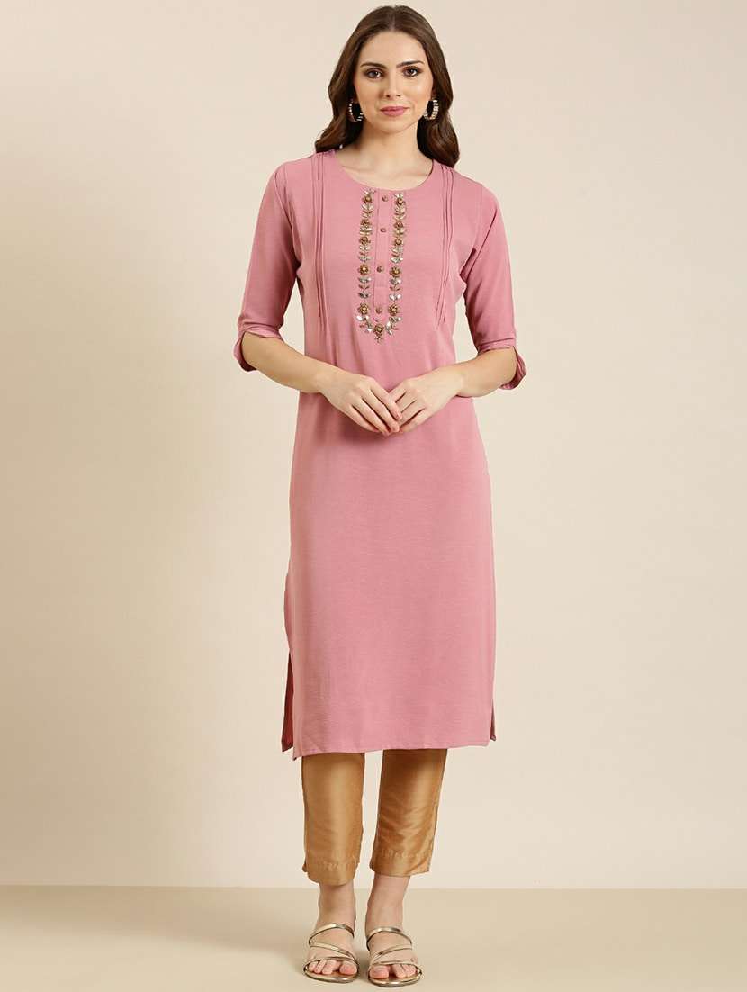 pink crepe straight kurta - 20610468 -  Zoom Image - 0