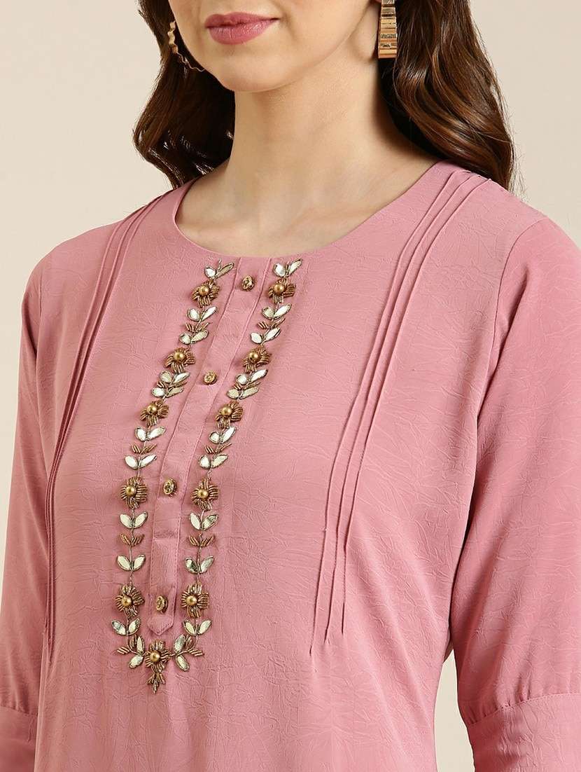 pink crepe straight kurta - 20610468 - Standard Image - 5