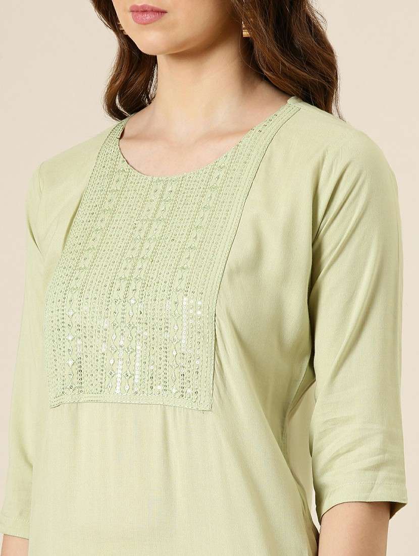 green cotton straight kurta - 20610471 -  Standard Image - 5