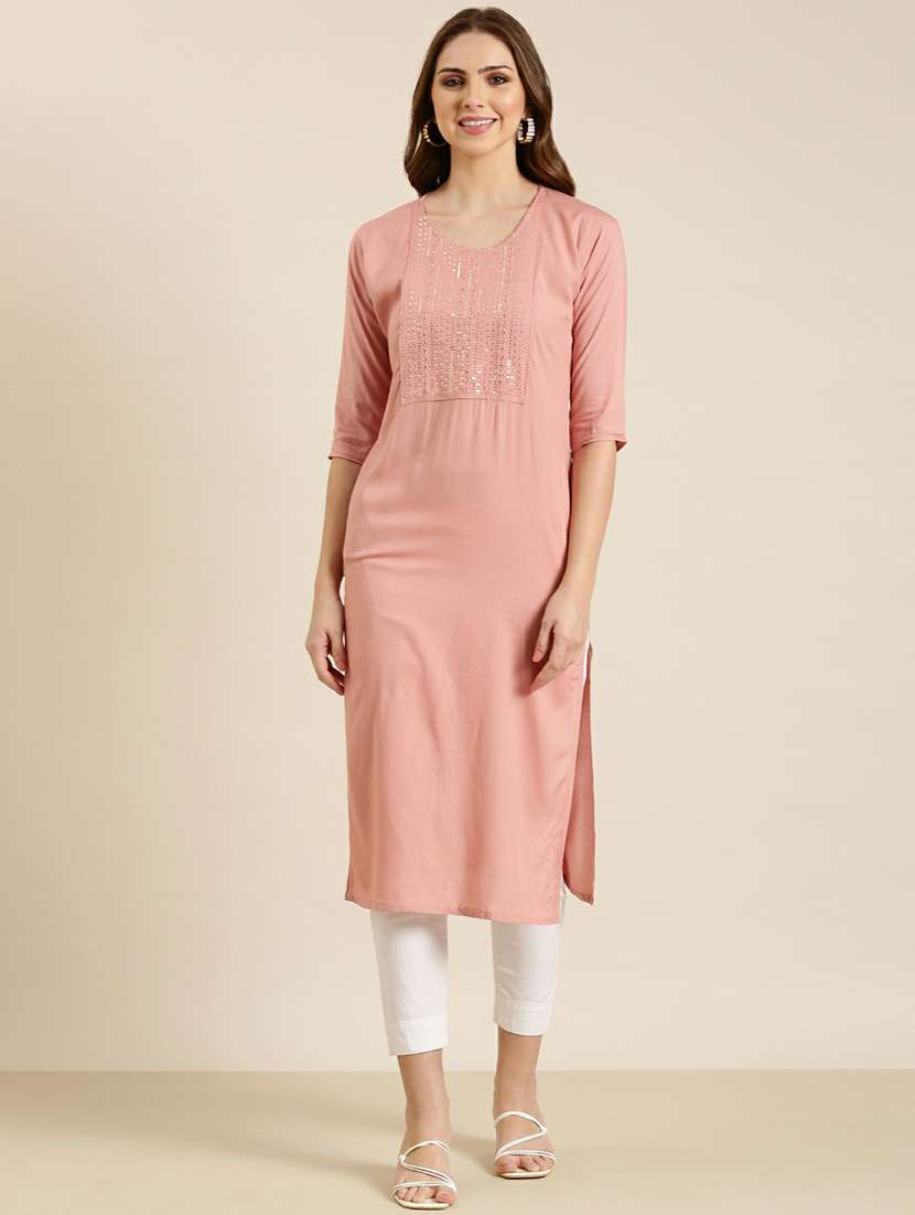 mauve cotton straight kurta - 20610472 -  Zoom Image - 0