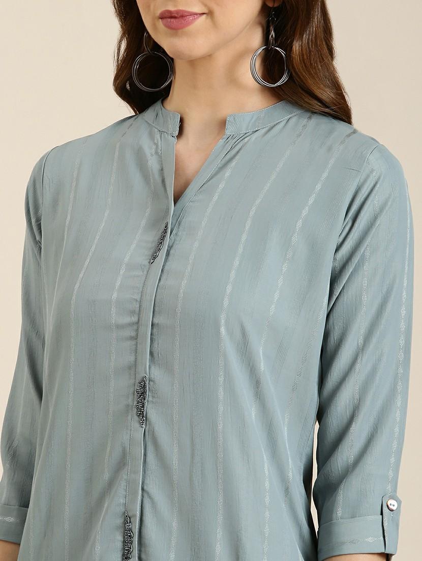 grey striped straight kurta - 20610473 - Standard Image - 5