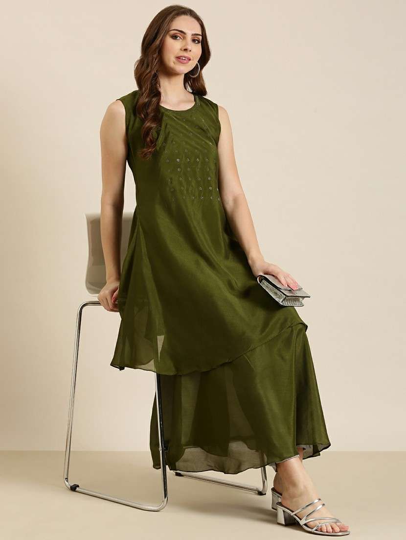 women round neck embellished layered kurta - 20610479 - Standard Image - 3