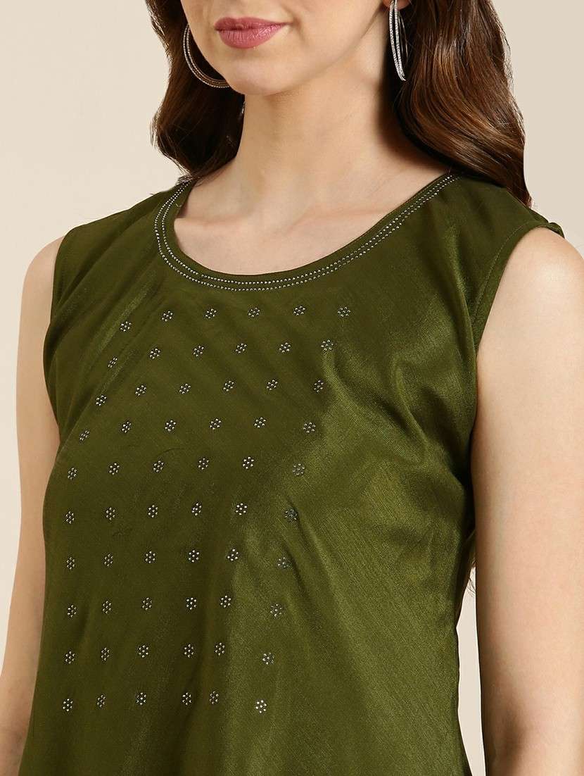 women round neck embellished layered kurta - 20610479 - Standard Image - 5