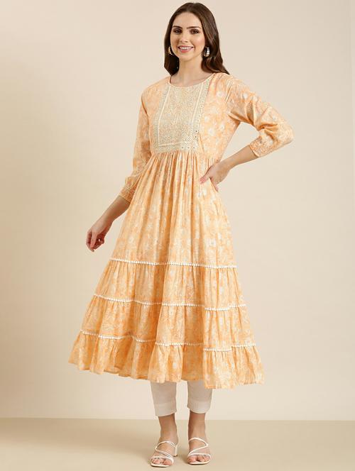 women round neck embroidered tiered kurta - 20610481 - Standard Image - 0