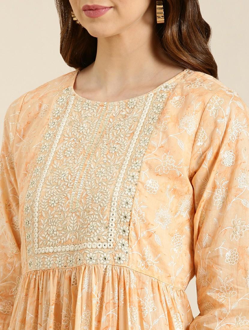 women round neck embroidered tiered kurta - 20610481 - Standard Image - 5