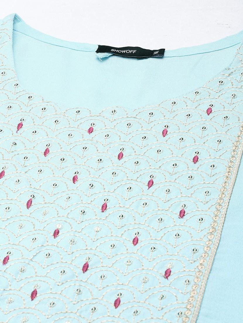 light blue embroidered straight kurta - 20610482 - Standard Image - 8