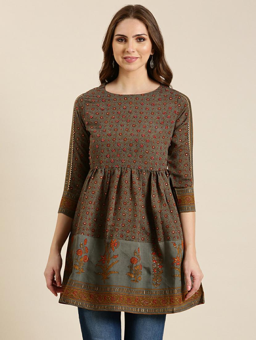 women brown round neck a-line kurti - 20610487 - Zoom Image - 0