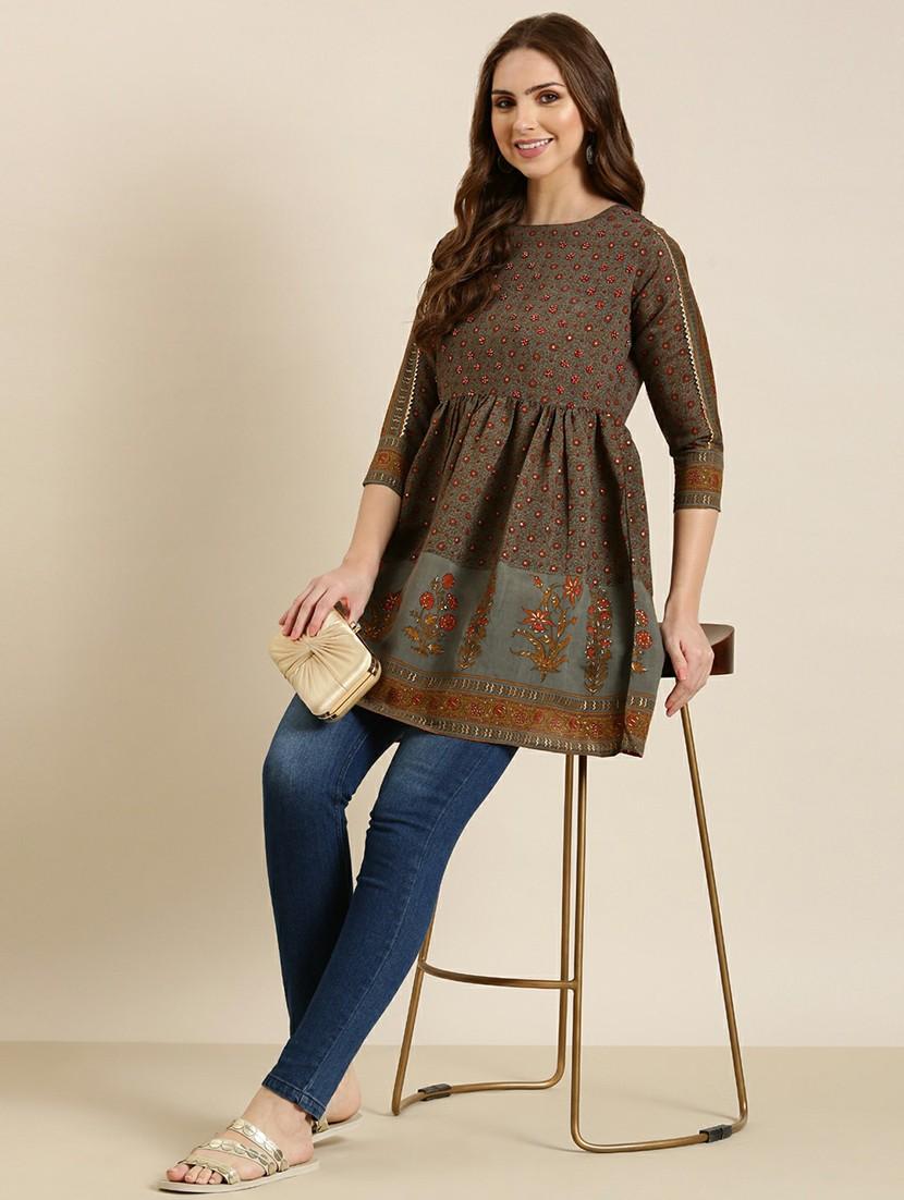 women brown round neck a-line kurti - 20610487 - Standard Image - 3