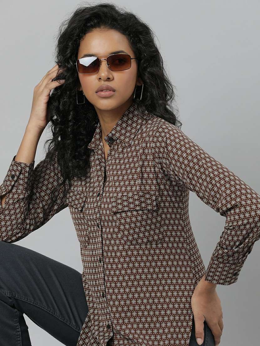 women brown & grey printed shirt - 20610511 -  Standard Image - 3