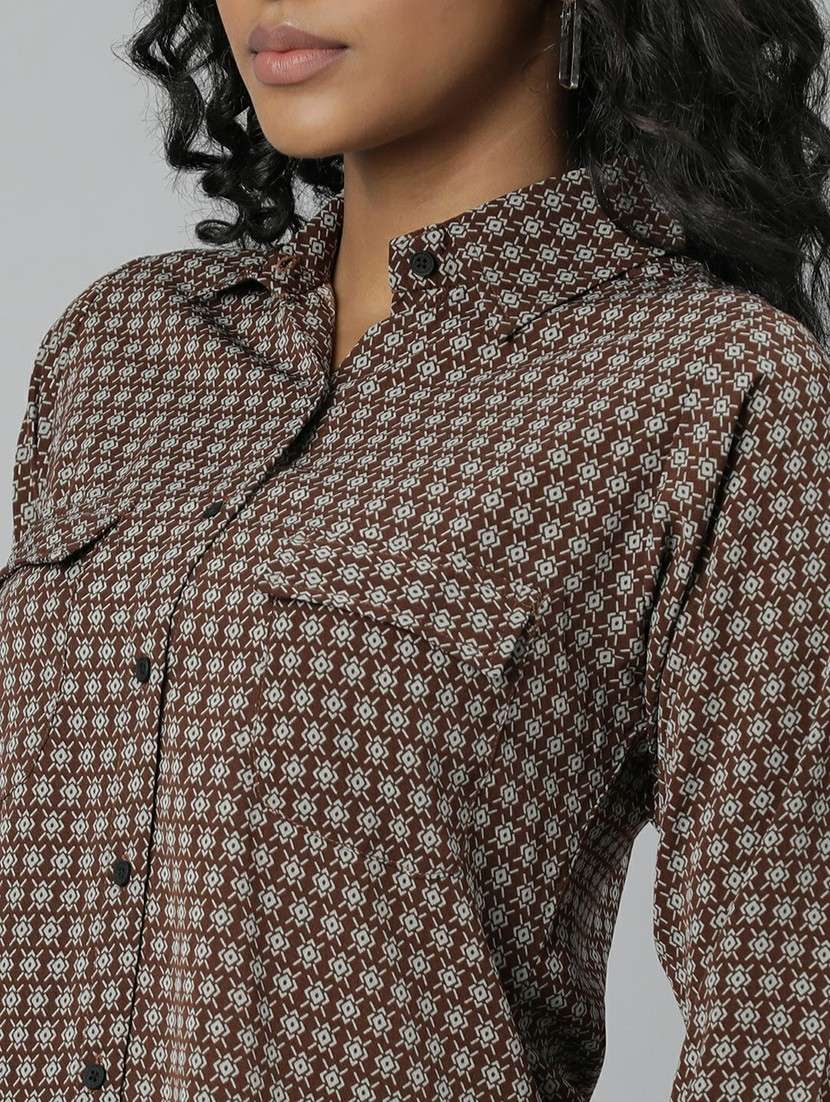 women brown & grey printed shirt - 20610511 -  Standard Image - 5