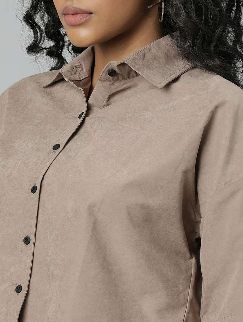 women taupe solid crop shirt - 20610513 -  Standard Image - 5